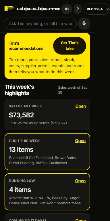 app screenshot, home, highlights, recommendations
