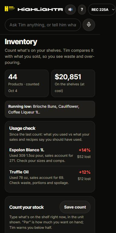 app screenshot, inventory, usage check, waste
