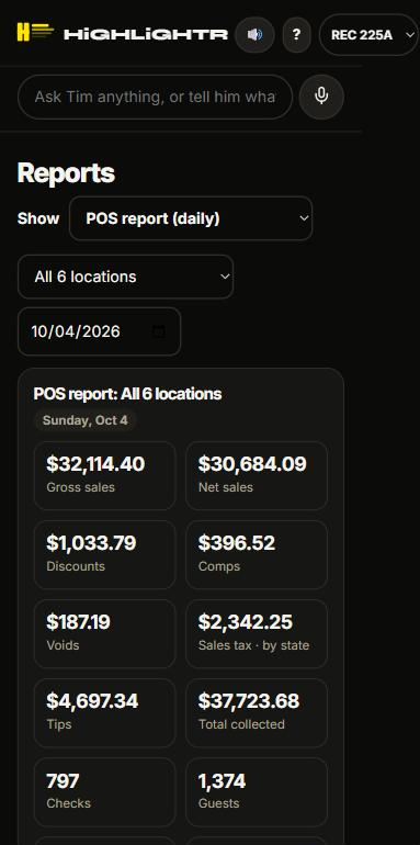 app screenshot, pos report, daily sales